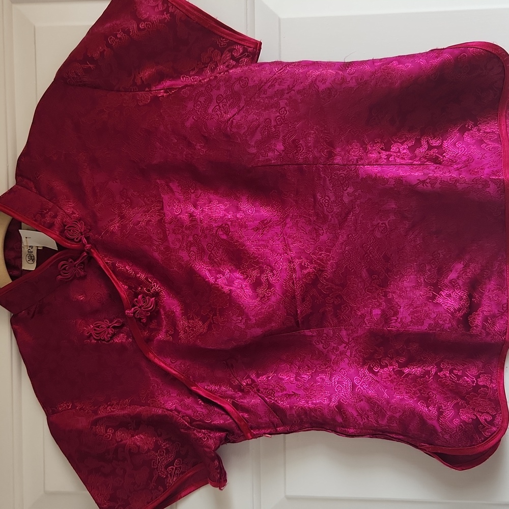 Silk mandarin collar mauve pink purple blouse